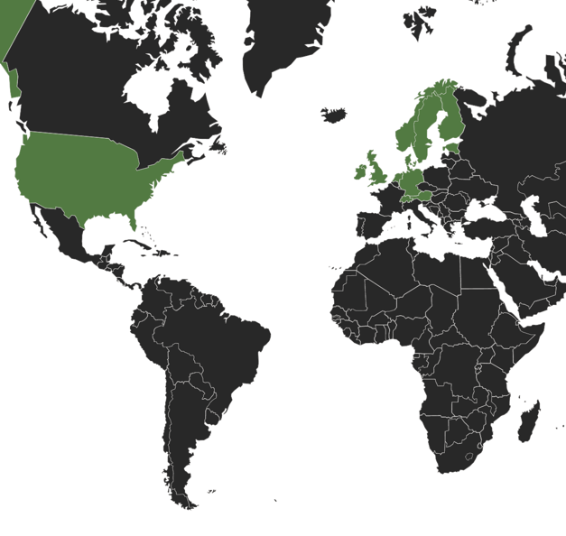 Map on which the countries with Riverty locations are marked